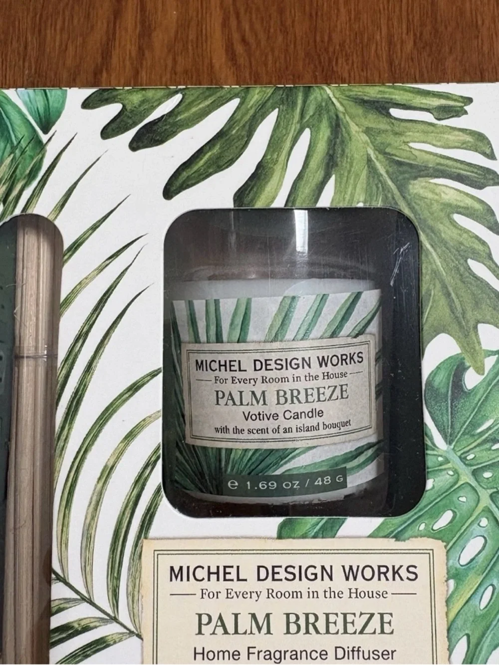 Michele Palm Breeze Home Fragrance Diffuser & Votive Candle Set – Green